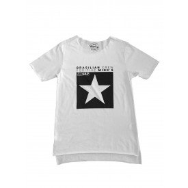 camiseta longline estrela branco